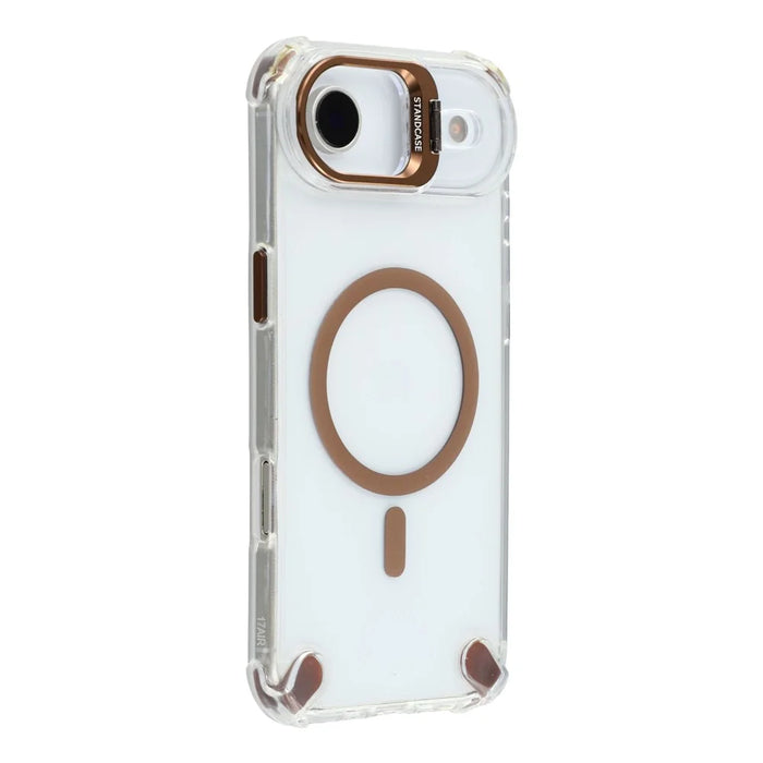 For iPhone Air Magnetic Clear Case Shockproof Hybrid Phone Shell with Camera Lens Frame Kickstand - Brown - 3