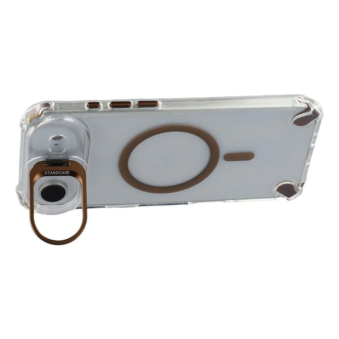 For iPhone Air Magnetic Clear Case Shockproof Hybrid Phone Shell with Camera Lens Frame Kickstand - Brown - 6