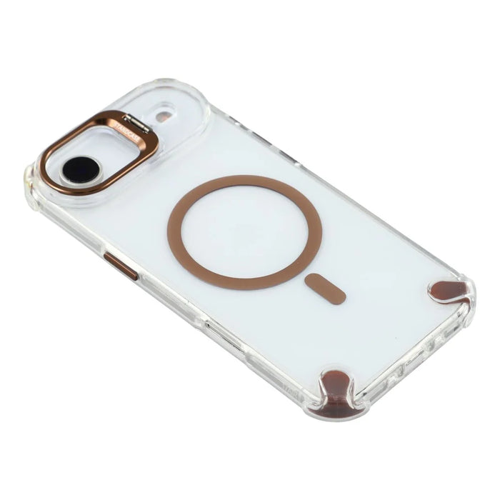 For iPhone Air Magnetic Clear Case Shockproof Hybrid Phone Shell with Camera Lens Frame Kickstand - Brown - 7