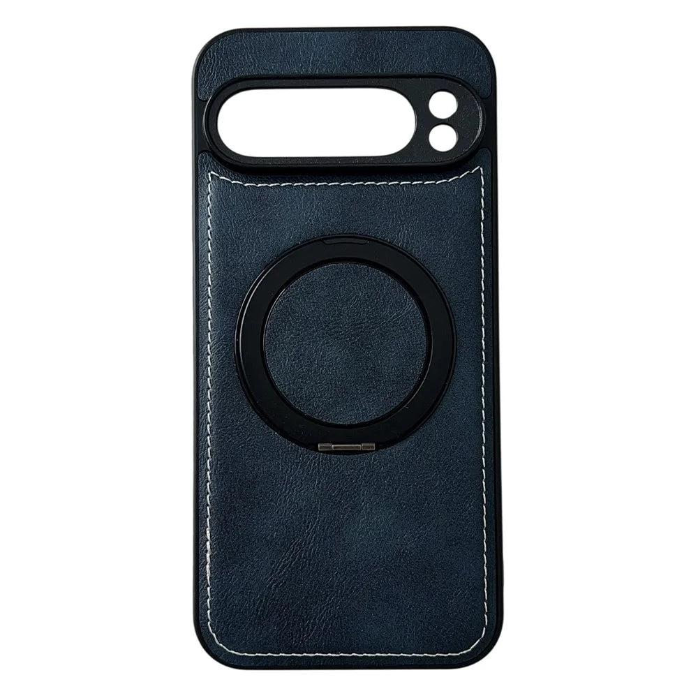 For Google Pixel 9 Pro XL Magnetic Case Calf Texture PU + TPU + PC Kickstand Phone Cover - Blue - 1