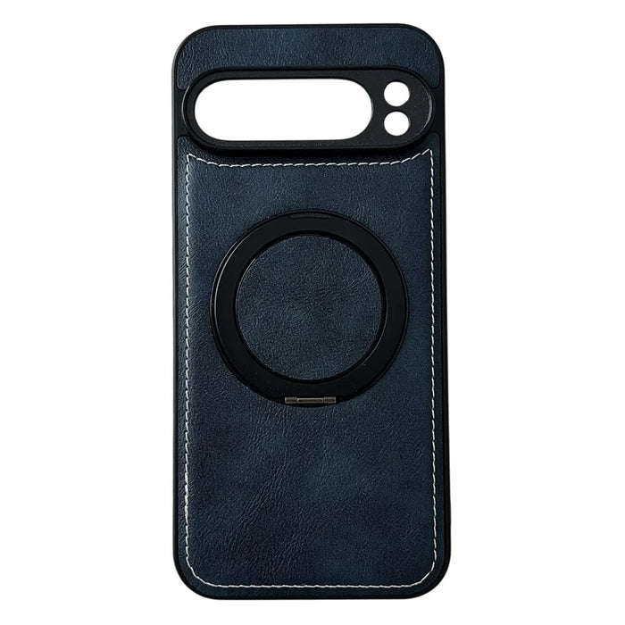 For Google Pixel 9 Pro XL Magnetic Case Calf Texture PU + TPU + PC Kickstand Phone Cover - Blue - 1