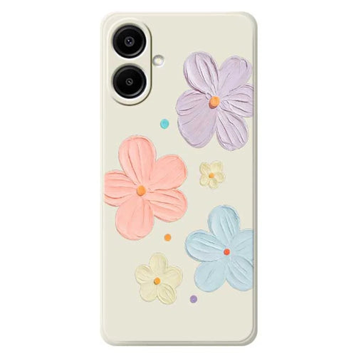 For Samsung Galaxy A08 5G / A08 4G / A07 5G / A07 4G Case Four Color Flowers Pattern Printing Straight Edge TPU Phone Back Cover - Beige - 1