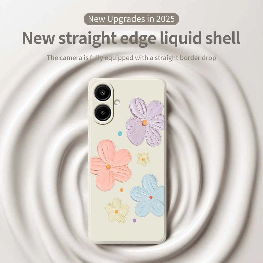 For Samsung Galaxy A08 5G / A08 4G / A07 5G / A07 4G Case Four Color Flowers Pattern Printing Straight Edge TPU Phone Back Cover - Beige - 3