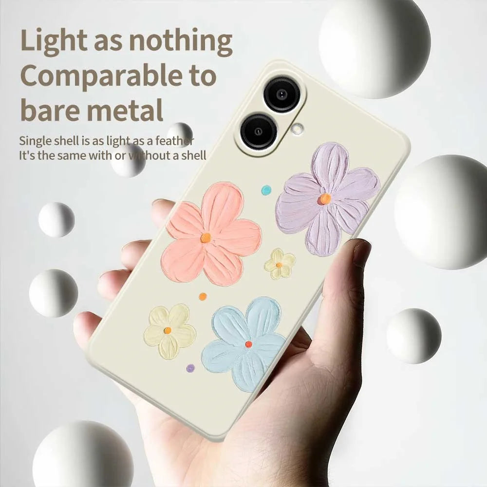 For Samsung Galaxy A08 5G / A08 4G / A07 5G / A07 4G Case Four Color Flowers Pattern Printing Straight Edge TPU Phone Back Cover - Beige - 4