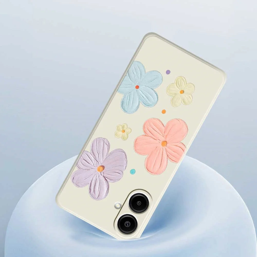 For Samsung Galaxy A08 5G / A08 4G / A07 5G / A07 4G Case Four Color Flowers Pattern Printing Straight Edge TPU Phone Back Cover - Beige - 5