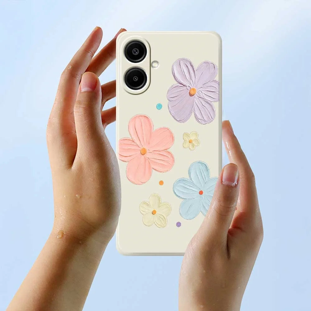 For Samsung Galaxy A08 5G / A08 4G / A07 5G / A07 4G Case Four Color Flowers Pattern Printing Straight Edge TPU Phone Back Cover - Beige - 6