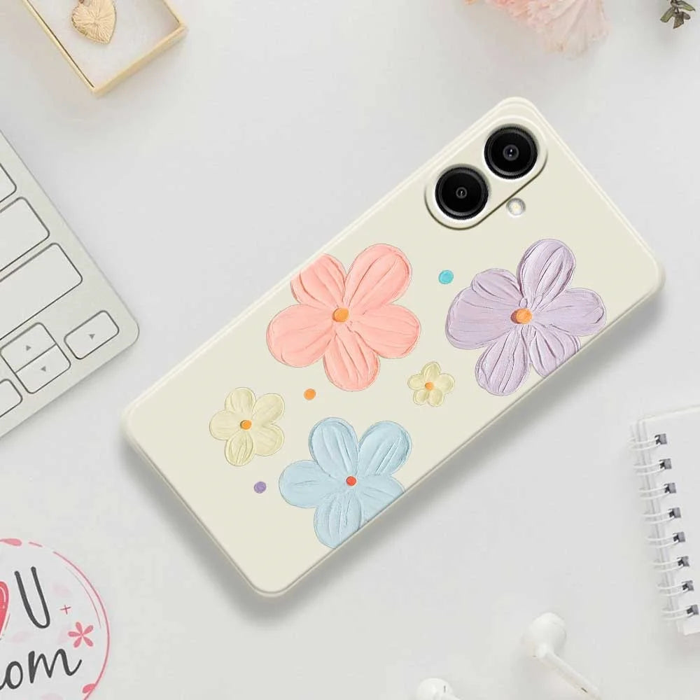 For Samsung Galaxy A08 5G / A08 4G / A07 5G / A07 4G Case Four Color Flowers Pattern Printing Straight Edge TPU Phone Back Cover - Beige - 7