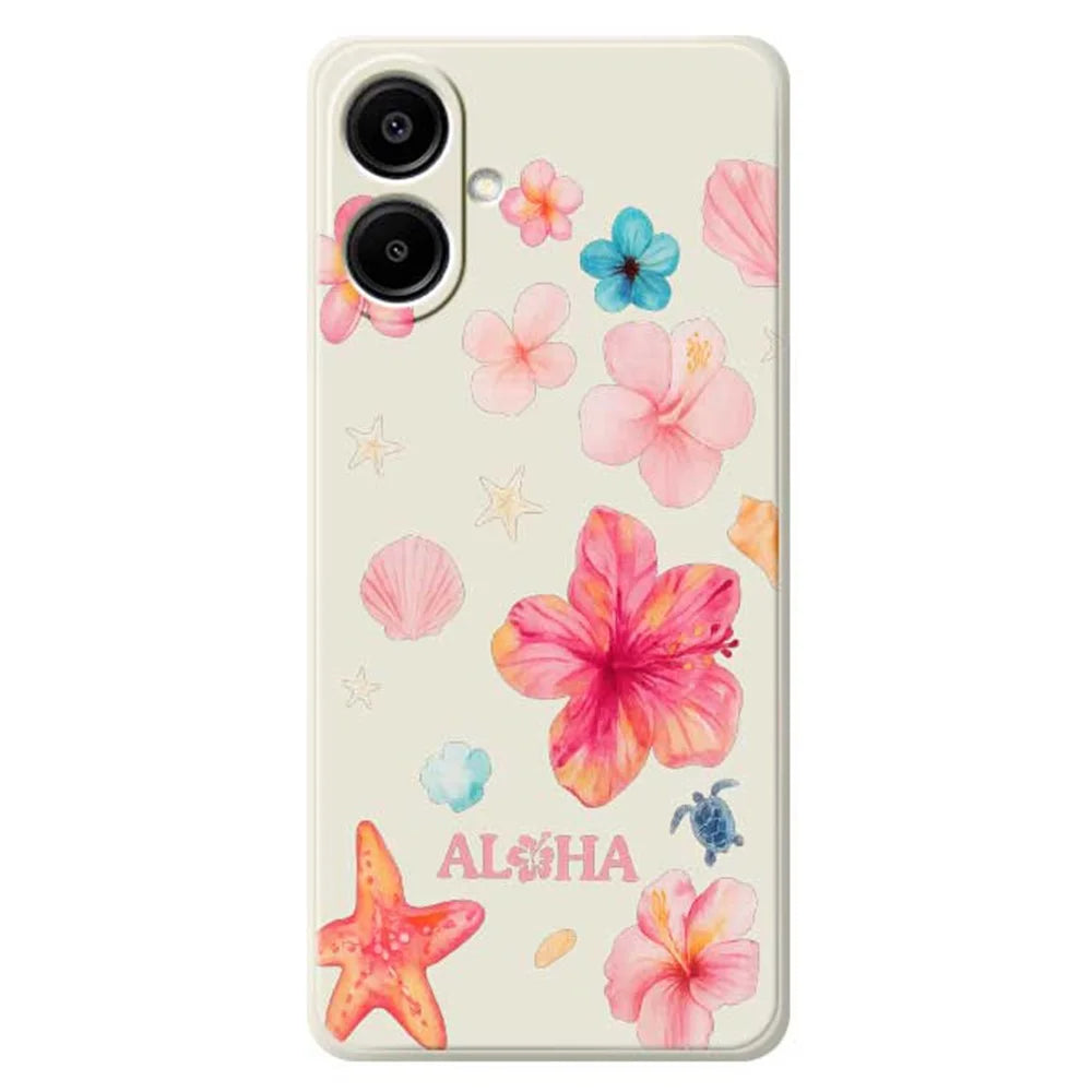 For Samsung Galaxy A08 5G / A08 4G / A07 5G / A07 4G Case Flower Pattern Printing Straight Edge TPU Phone Back Cover - Beige - 1