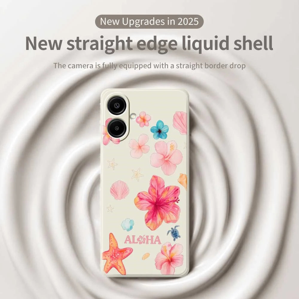 For Samsung Galaxy A08 5G / A08 4G / A07 5G / A07 4G Case Flower Pattern Printing Straight Edge TPU Phone Back Cover - Beige - 3