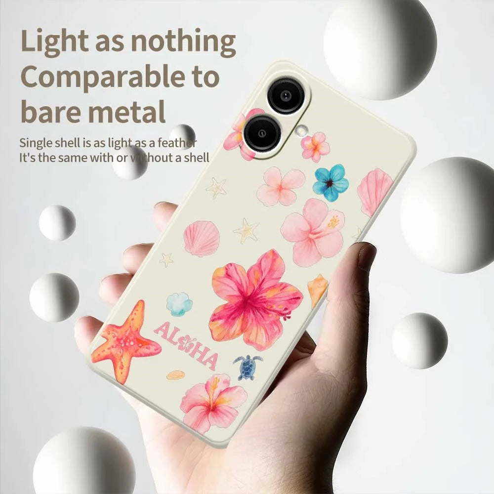 For Samsung Galaxy A08 5G / A08 4G / A07 5G / A07 4G Case Flower Pattern Printing Straight Edge TPU Phone Back Cover - Beige - 4