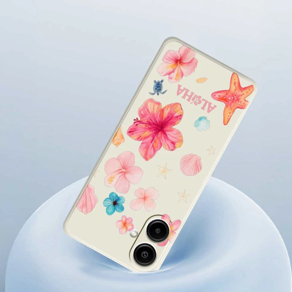 For Samsung Galaxy A08 5G / A08 4G / A07 5G / A07 4G Case Flower Pattern Printing Straight Edge TPU Phone Back Cover - Beige - 5