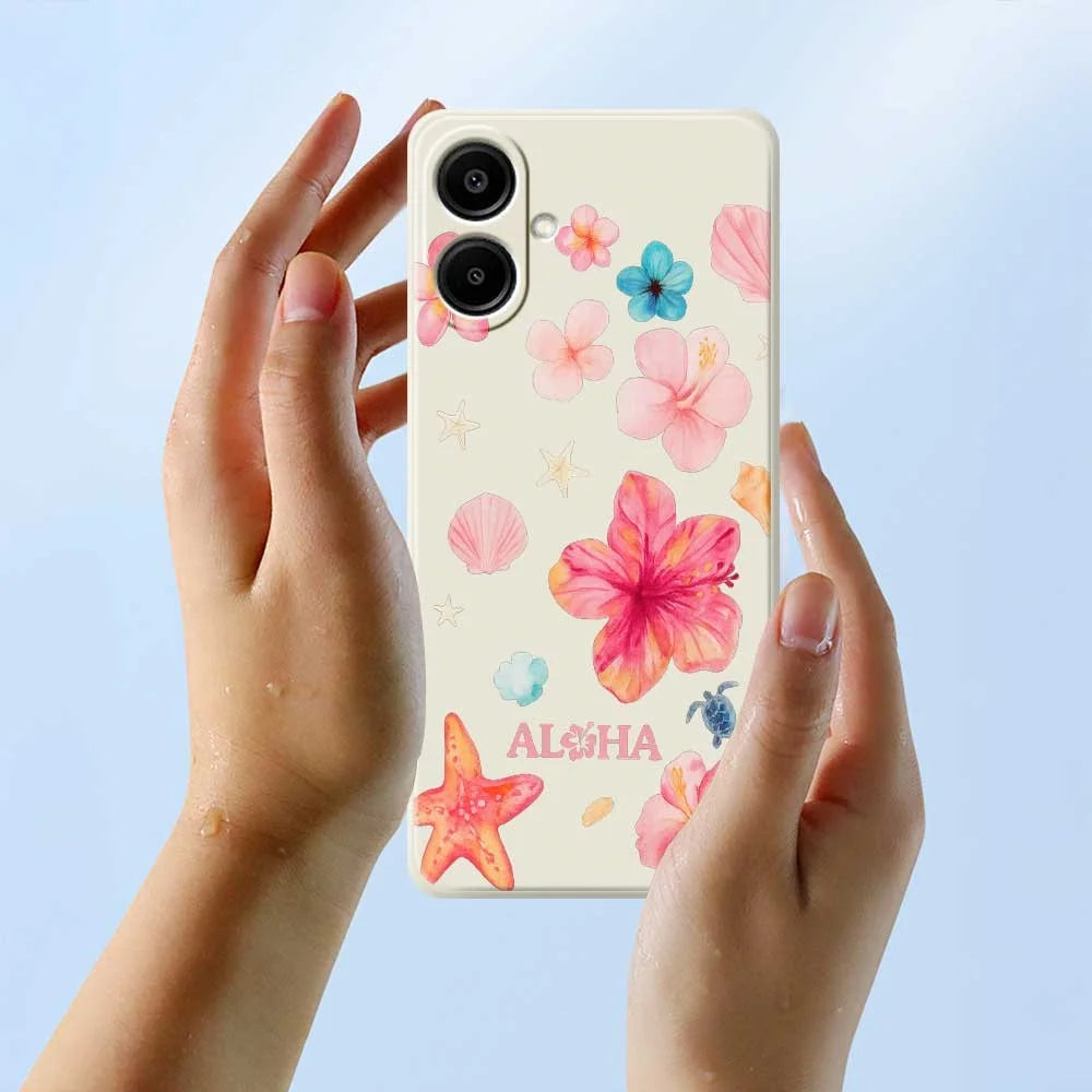 For Samsung Galaxy A08 5G / A08 4G / A07 5G / A07 4G Case Flower Pattern Printing Straight Edge TPU Phone Back Cover - Beige - 6