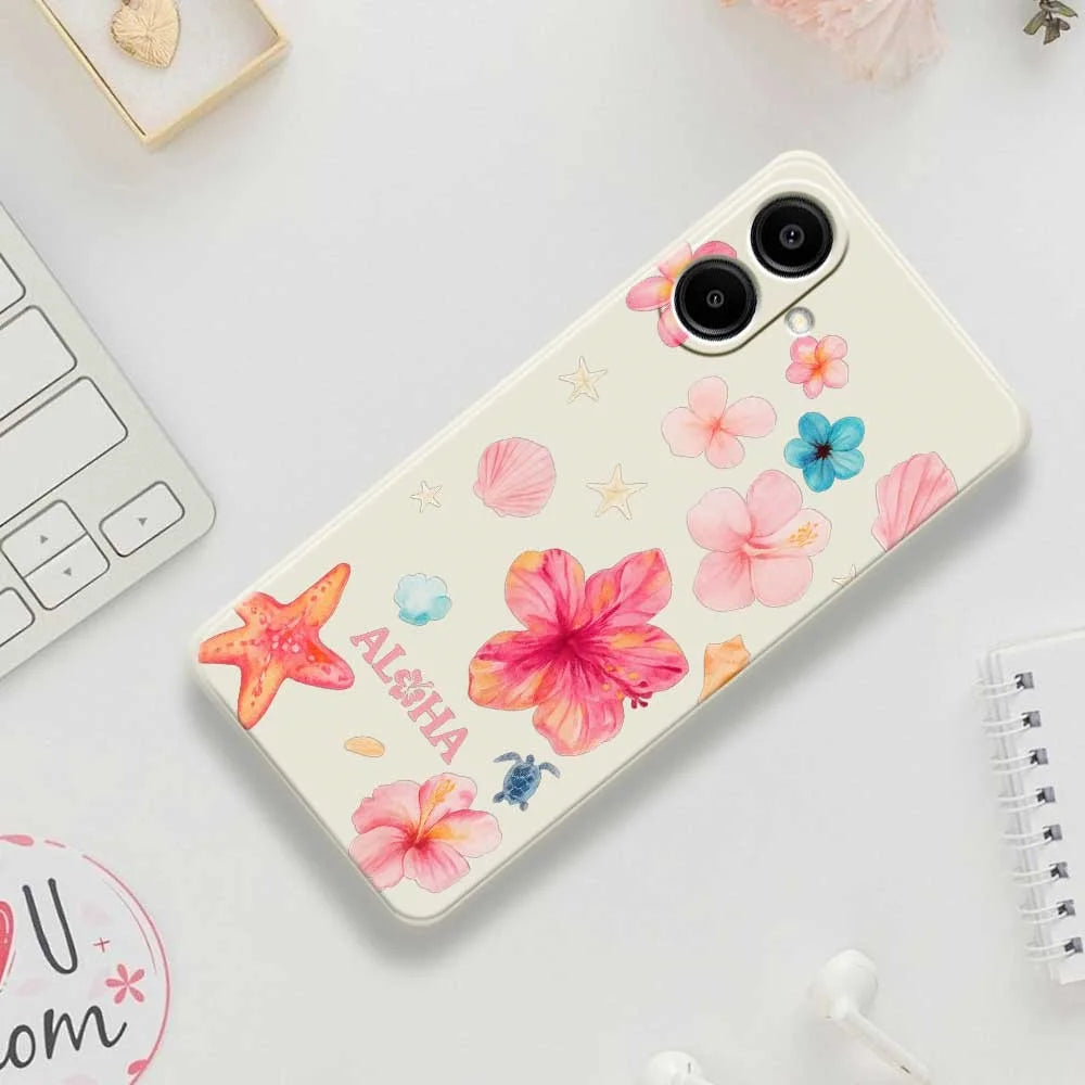 For Samsung Galaxy A08 5G / A08 4G / A07 5G / A07 4G Case Flower Pattern Printing Straight Edge TPU Phone Back Cover - Beige - 7
