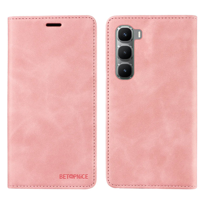 BETOPNICE For Infinix Hot 60 Pro 4G Case  Magnetic Closure RFID Blocking Wallet Stand Leather Phone Cover - Pink - 1