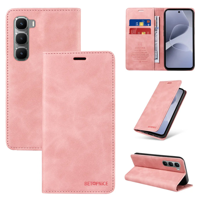 BETOPNICE For Infinix Hot 60 Pro 4G Case  Magnetic Closure RFID Blocking Wallet Stand Leather Phone Cover - Pink - 3