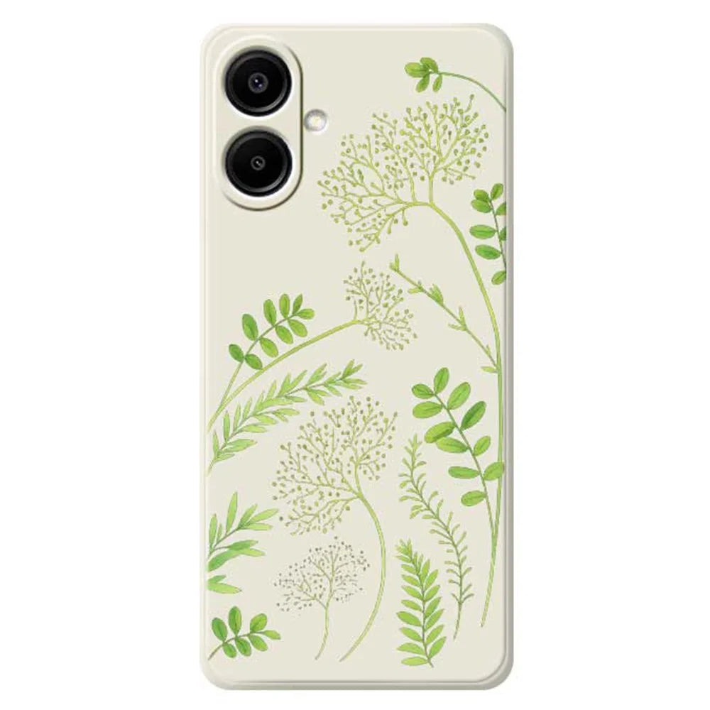 For Samsung Galaxy A08 5G / A08 4G / A07 5G / A07 4G Case Leaves Pattern Printing Straight Edge TPU Phone Back Cover - Beige - 1