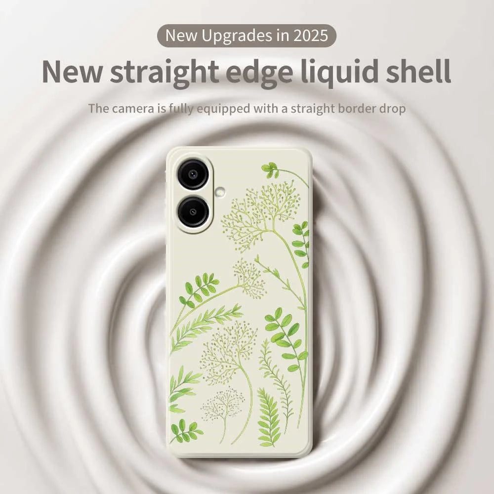For Samsung Galaxy A08 5G / A08 4G / A07 5G / A07 4G Case Leaves Pattern Printing Straight Edge TPU Phone Back Cover - Beige - 3