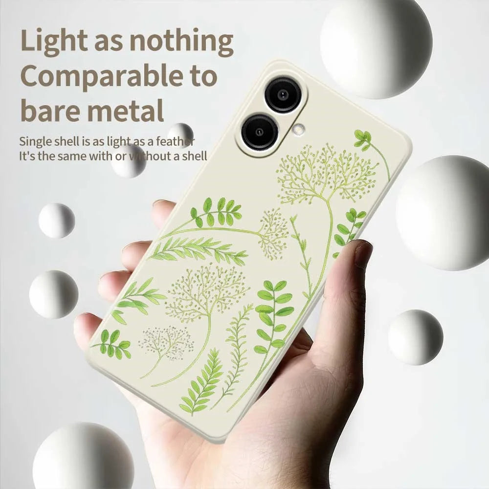 For Samsung Galaxy A08 5G / A08 4G / A07 5G / A07 4G Case Leaves Pattern Printing Straight Edge TPU Phone Back Cover - Beige - 4