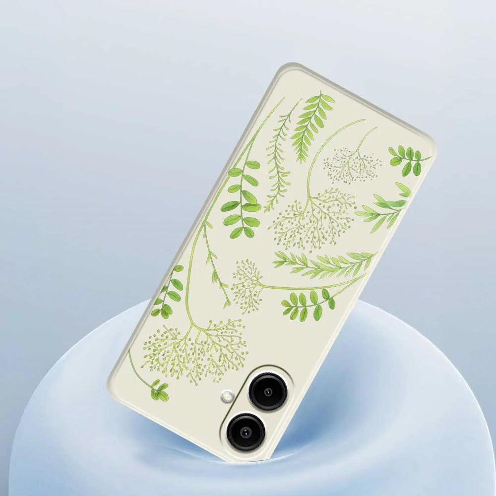 For Samsung Galaxy A08 5G / A08 4G / A07 5G / A07 4G Case Leaves Pattern Printing Straight Edge TPU Phone Back Cover - Beige - 5