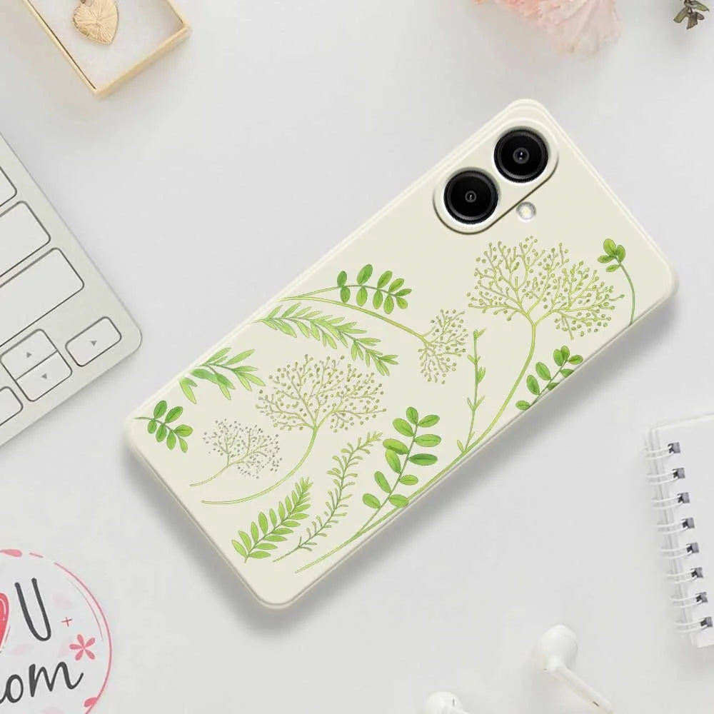 For Samsung Galaxy A08 5G / A08 4G / A07 5G / A07 4G Case Leaves Pattern Printing Straight Edge TPU Phone Back Cover - Beige - 7