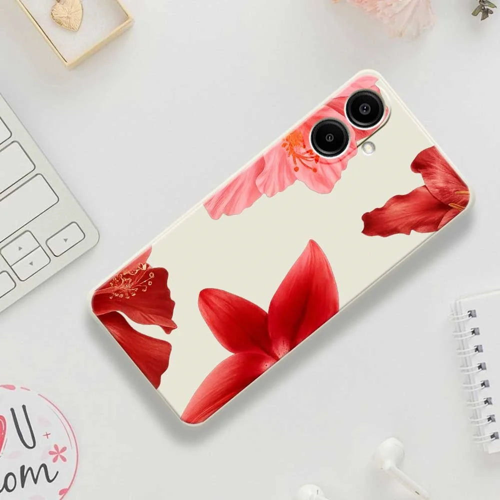 For Samsung Galaxy A08 5G / A08 4G / A07 5G / A07 4G Case Red Flower Pattern Printing Straight Edge TPU Phone Back Cover - Beige - 7