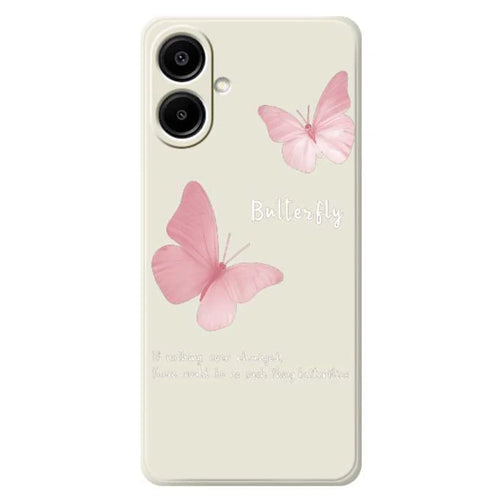 For Samsung Galaxy A08 5G / A08 4G / A07 5G / A07 4G Case Butterfly Pattern Printing Straight Edge TPU Phone Back Cover - Beige - 1