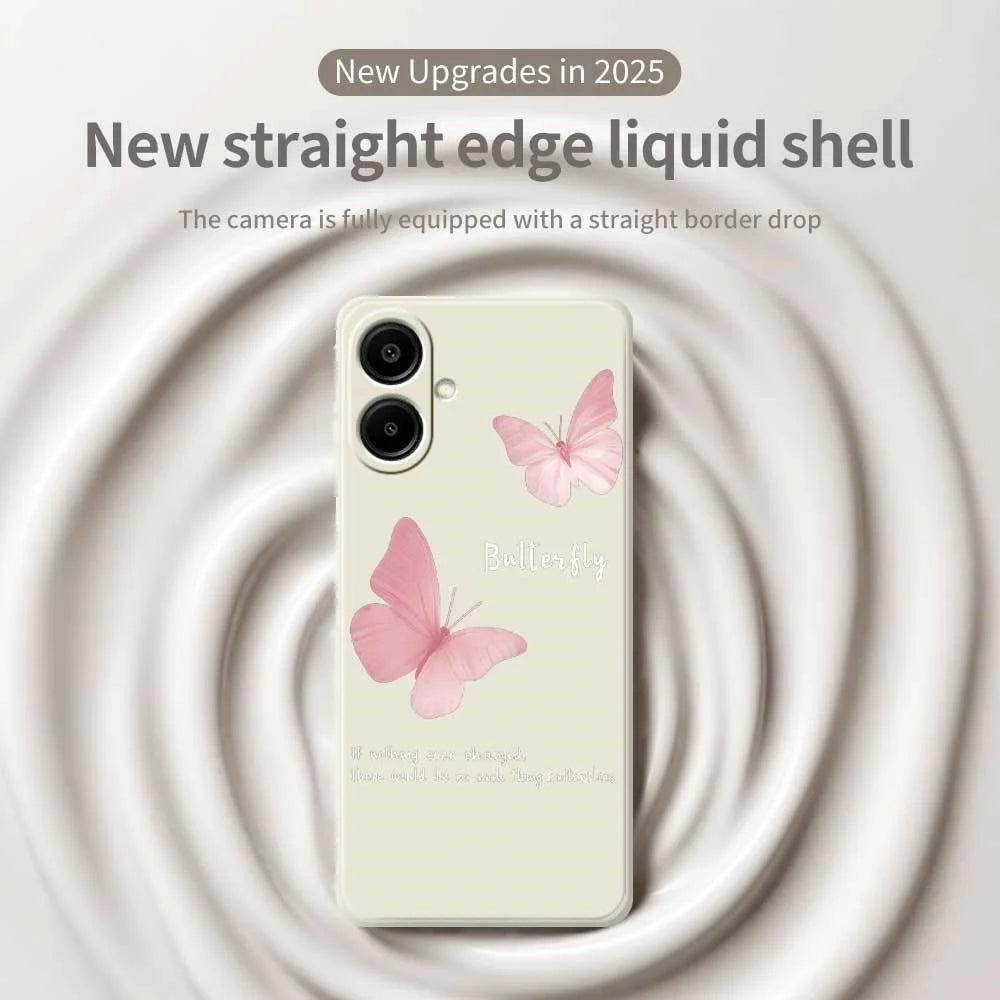 For Samsung Galaxy A08 5G / A08 4G / A07 5G / A07 4G Case Butterfly Pattern Printing Straight Edge TPU Phone Back Cover - Beige - 3