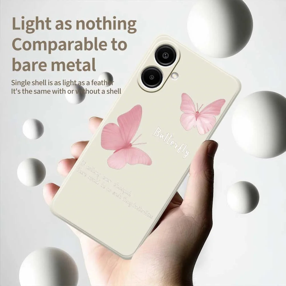 For Samsung Galaxy A08 5G / A08 4G / A07 5G / A07 4G Case Butterfly Pattern Printing Straight Edge TPU Phone Back Cover - Beige - 4