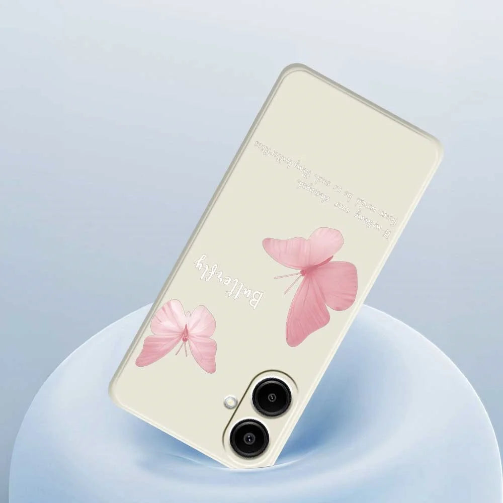 For Samsung Galaxy A08 5G / A08 4G / A07 5G / A07 4G Case Butterfly Pattern Printing Straight Edge TPU Phone Back Cover - Beige - 5