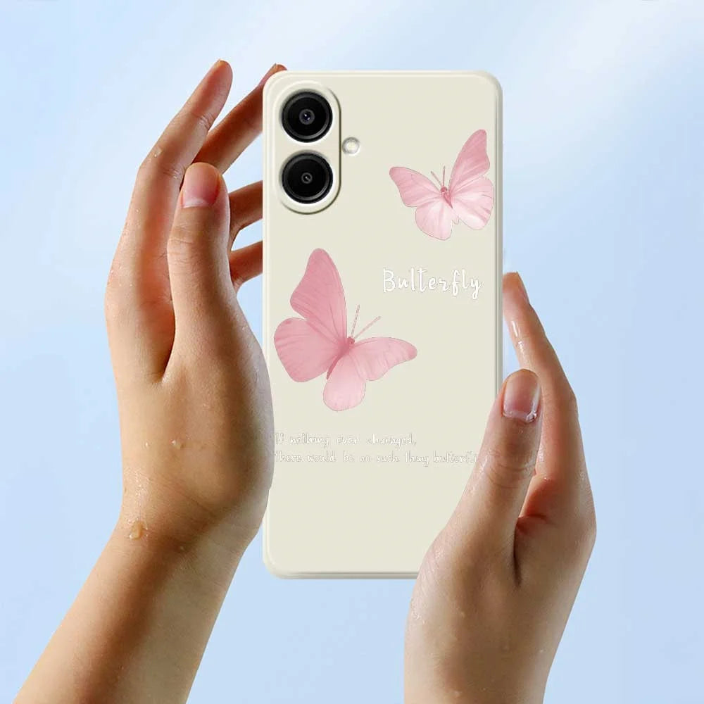 For Samsung Galaxy A08 5G / A08 4G / A07 5G / A07 4G Case Butterfly Pattern Printing Straight Edge TPU Phone Back Cover - Beige - 6