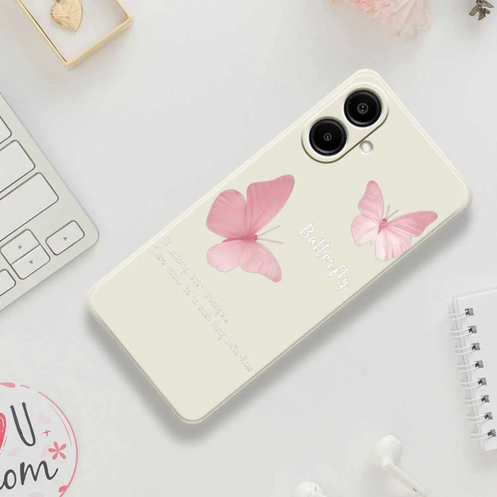 For Samsung Galaxy A08 5G / A08 4G / A07 5G / A07 4G Case Butterfly Pattern Printing Straight Edge TPU Phone Back Cover - Beige - 7
