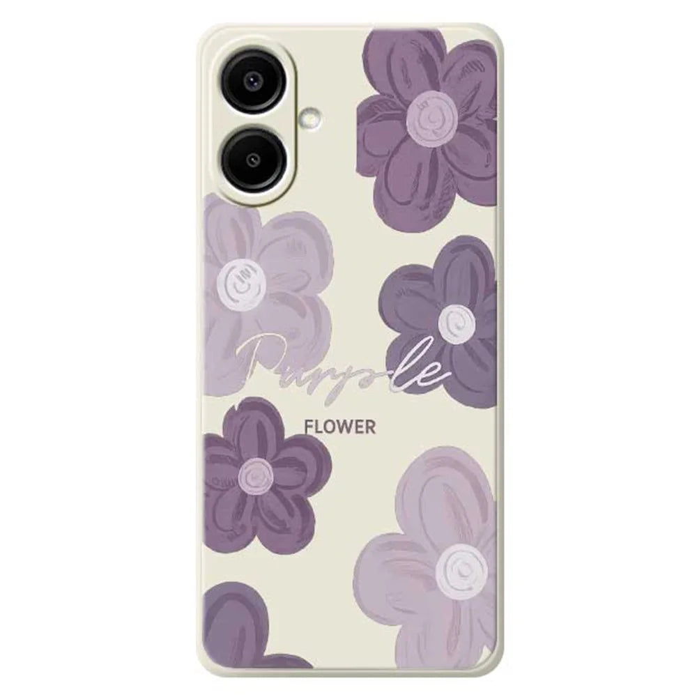 For Samsung Galaxy A08 5G / A08 4G / A07 5G / A07 4G Case Purple Flower Pattern Printing Straight Edge TPU Phone Back Cover - Beige - 1
