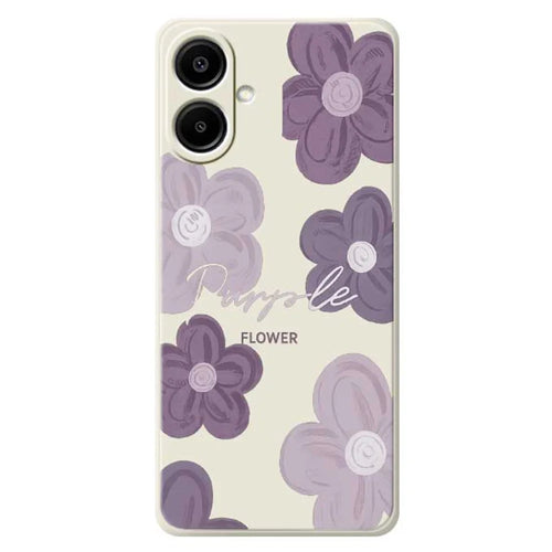 For Samsung Galaxy A08 5G / A08 4G / A07 5G / A07 4G Case Purple Flower Pattern Printing Straight Edge TPU Phone Back Cover - Beige - 1