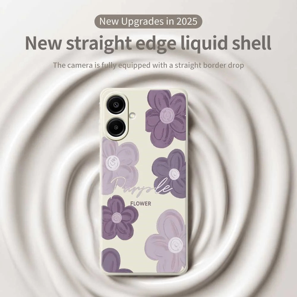 For Samsung Galaxy A08 5G / A08 4G / A07 5G / A07 4G Case Purple Flower Pattern Printing Straight Edge TPU Phone Back Cover - Beige - 3