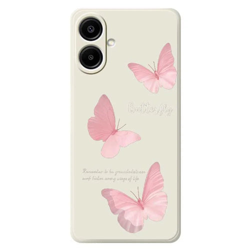 For Samsung Galaxy A08 5G / A08 4G / A07 5G / A07 4G Case Butterfly Pattern Printing Straight Edge TPU Phone Back Cover - Beige - 1