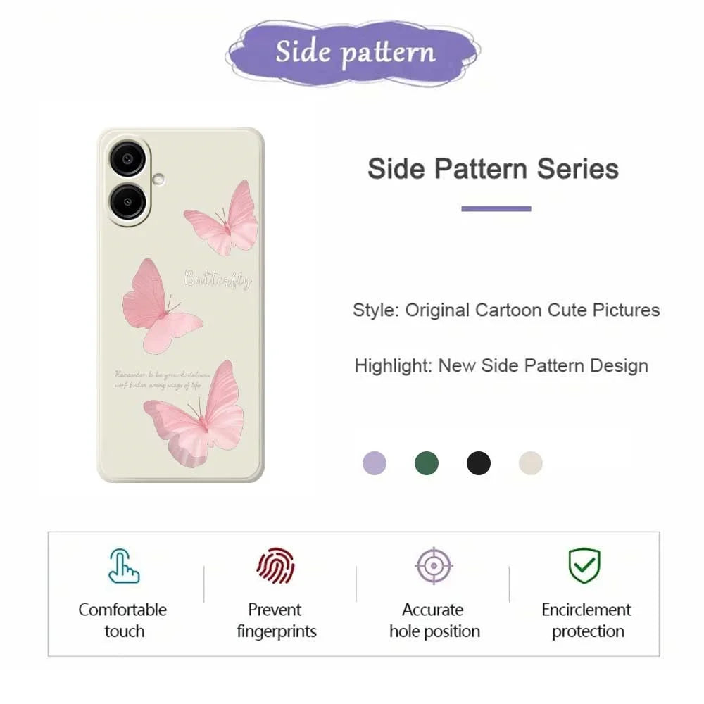 For Samsung Galaxy A08 5G / A08 4G / A07 5G / A07 4G Case Butterfly Pattern Printing Straight Edge TPU Phone Back Cover - Beige - 2