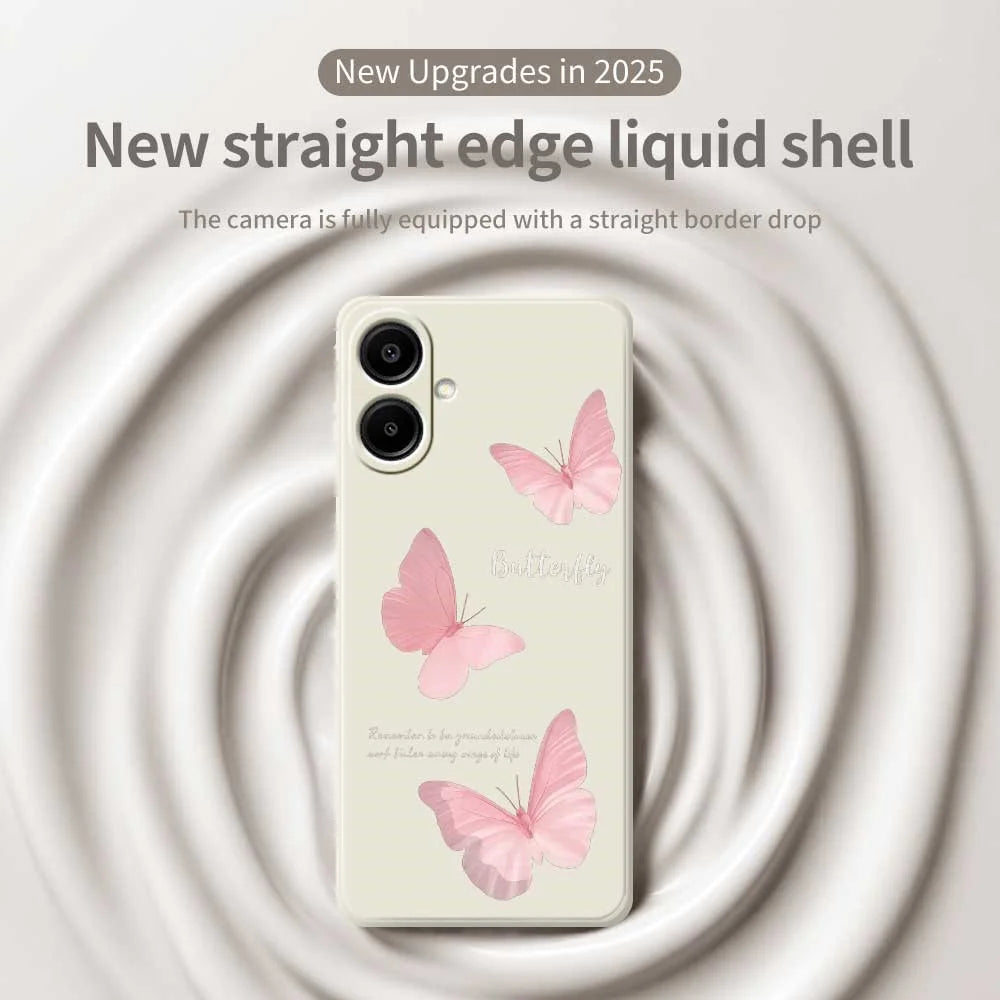 For Samsung Galaxy A08 5G / A08 4G / A07 5G / A07 4G Case Butterfly Pattern Printing Straight Edge TPU Phone Back Cover - Beige - 3