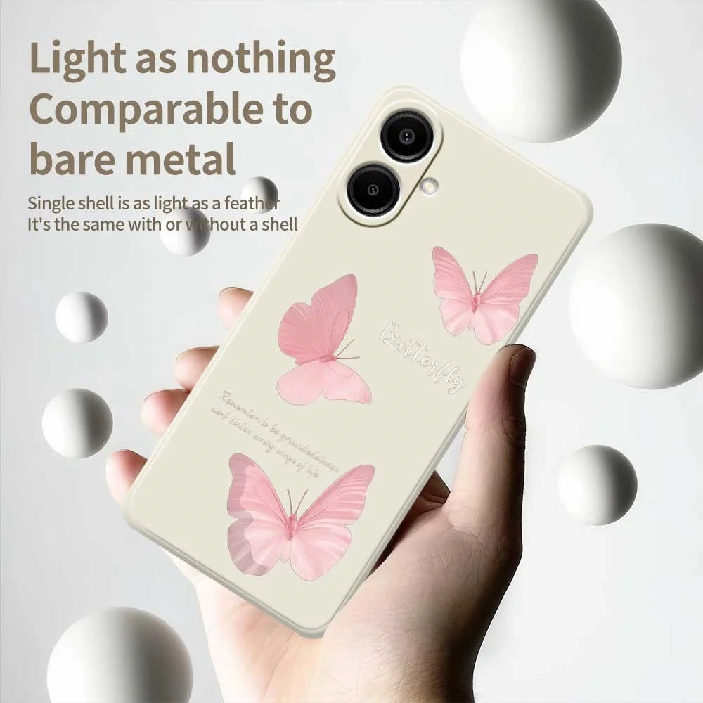 For Samsung Galaxy A08 5G / A08 4G / A07 5G / A07 4G Case Butterfly Pattern Printing Straight Edge TPU Phone Back Cover - Beige - 4
