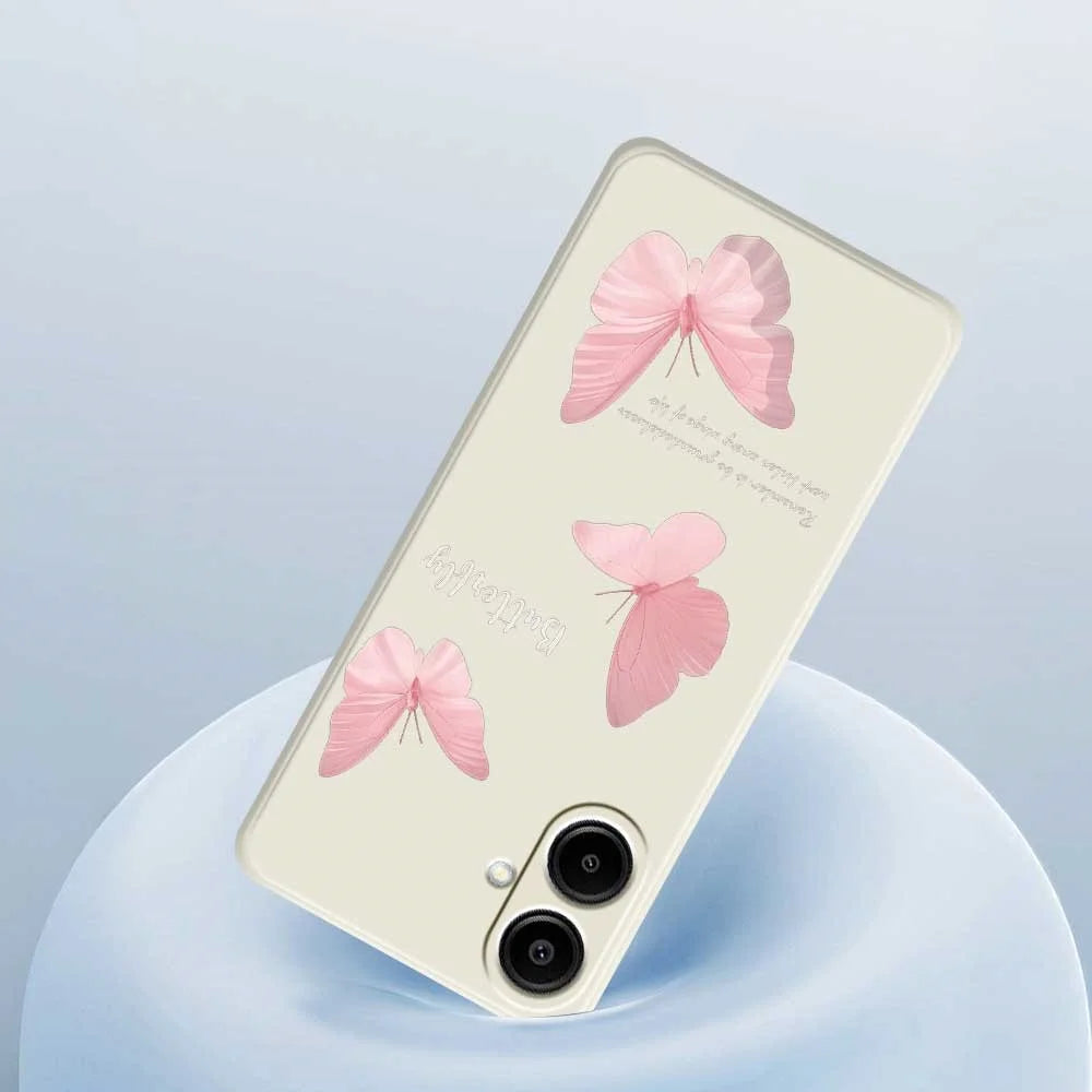 For Samsung Galaxy A08 5G / A08 4G / A07 5G / A07 4G Case Butterfly Pattern Printing Straight Edge TPU Phone Back Cover - Beige - 5