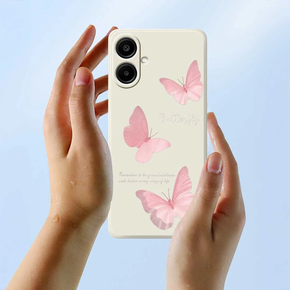 For Samsung Galaxy A08 5G / A08 4G / A07 5G / A07 4G Case Butterfly Pattern Printing Straight Edge TPU Phone Back Cover - Beige - 6