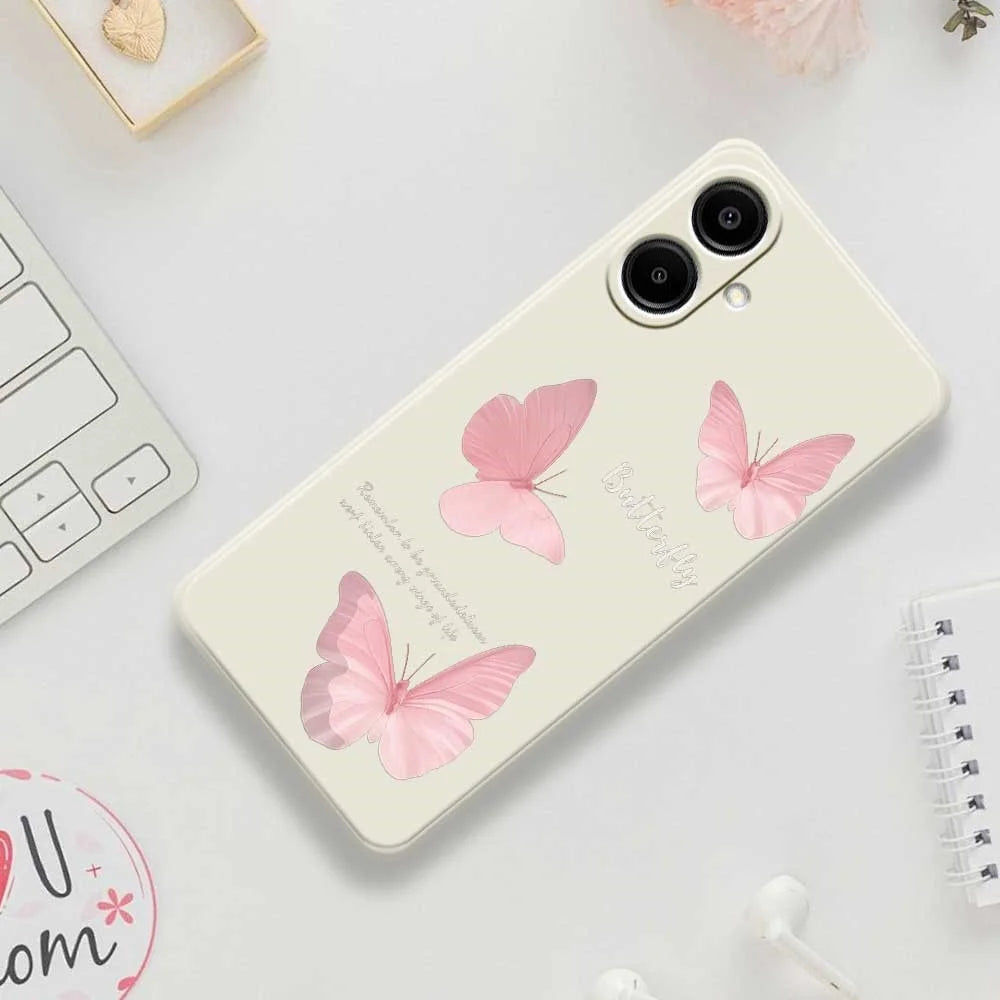 For Samsung Galaxy A08 5G / A08 4G / A07 5G / A07 4G Case Butterfly Pattern Printing Straight Edge TPU Phone Back Cover - Beige - 7