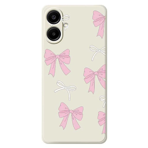 For Samsung Galaxy A08 5G / A08 4G / A07 5G / A07 4G Case Pink Bows Pattern Printing Straight Edge TPU Phone Back Cover - Beige - 1