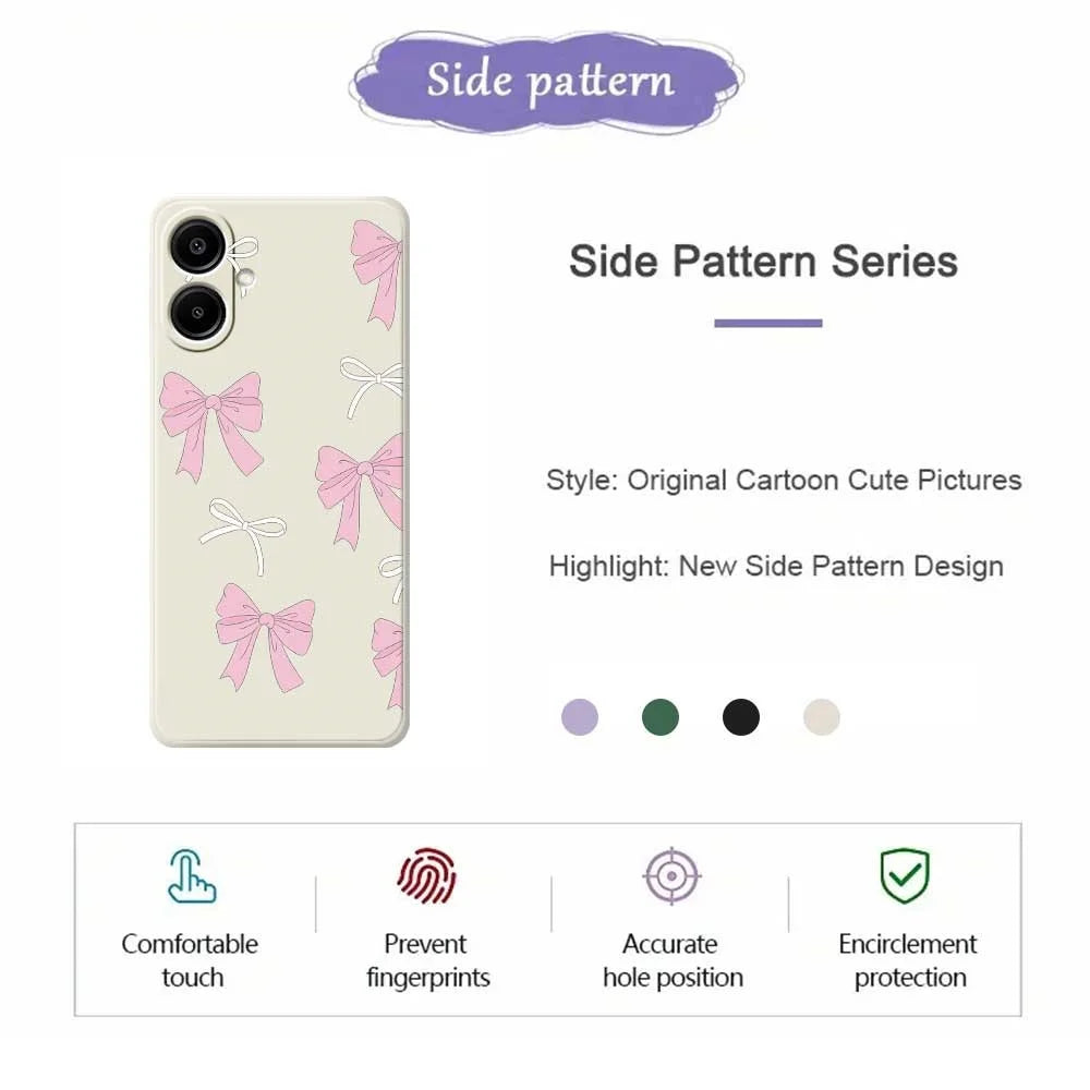 For Samsung Galaxy A08 5G / A08 4G / A07 5G / A07 4G Case Pink Bows Pattern Printing Straight Edge TPU Phone Back Cover - Beige - 2