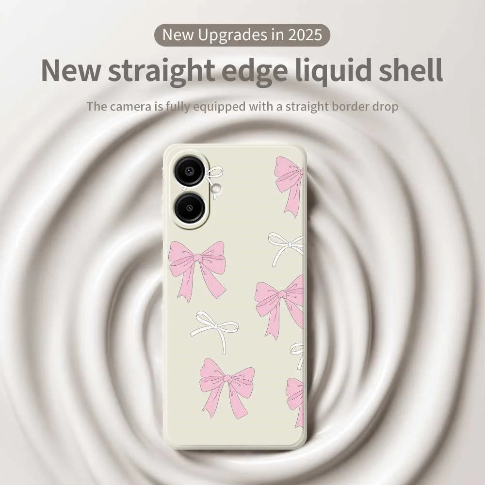 For Samsung Galaxy A08 5G / A08 4G / A07 5G / A07 4G Case Pink Bows Pattern Printing Straight Edge TPU Phone Back Cover - Beige - 3