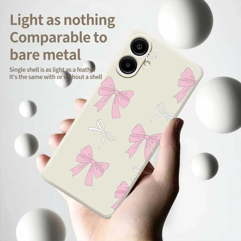 For Samsung Galaxy A08 5G / A08 4G / A07 5G / A07 4G Case Pink Bows Pattern Printing Straight Edge TPU Phone Back Cover - Beige - 4