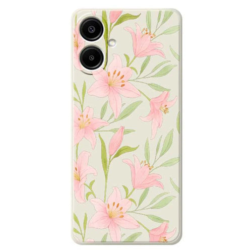 For Samsung Galaxy A08 5G / A08 4G / A07 5G / A07 4G Case Pink Lilies Pattern Printing Straight Edge TPU Phone Back Cover - Beige - 1