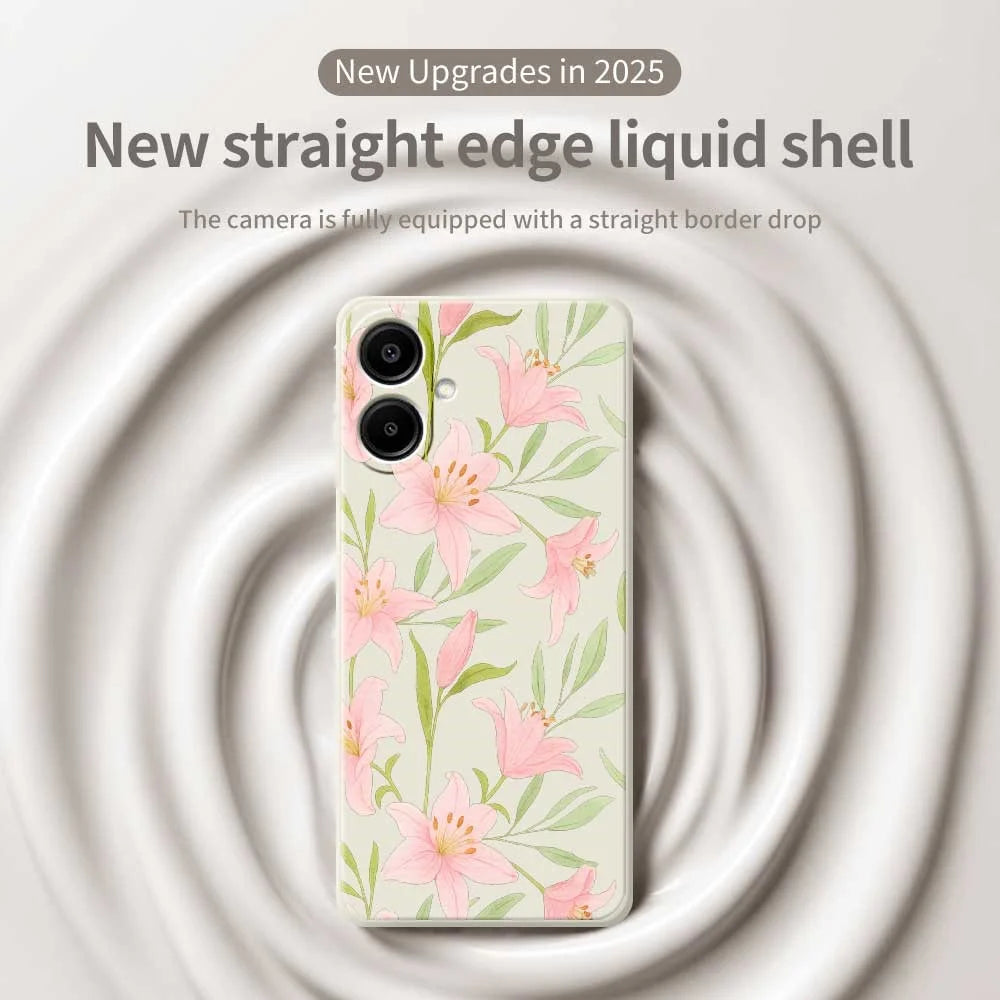 For Samsung Galaxy A08 5G / A08 4G / A07 5G / A07 4G Case Pink Lilies Pattern Printing Straight Edge TPU Phone Back Cover - Beige - 3