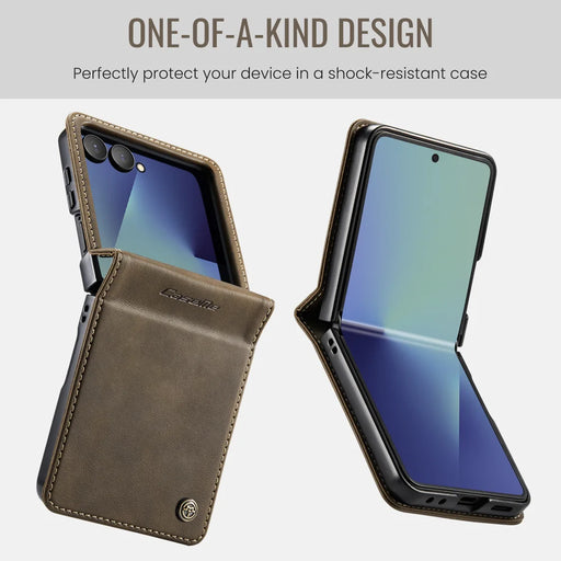 CASEME For Samsung Galaxy Z Flip7 5G Case  033 Series RFID Blocking Wallet Stand Calf Texture Leather Phone Cover - Coffee - 2