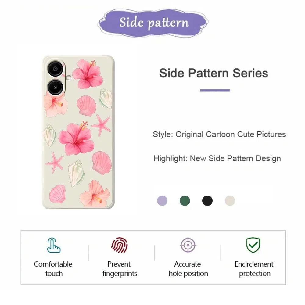 For Samsung Galaxy A08 5G / A08 4G / A07 5G / A07 4G Case Peach Blossoms Shells Pattern Printing Straight Edge TPU Phone Back Cover - Beige - 2
