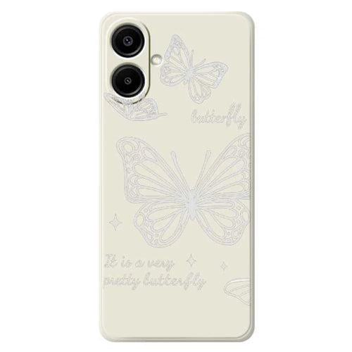 For Samsung Galaxy A08 5G / A08 4G / A07 5G / A07 4G Case Hollow Butterfly Pattern Printing Straight Edge TPU Phone Back Cover - Beige - 1